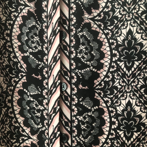 Bob Mackie Wearable Art Blouse Button Front Pink and Black - Picture 2 of 5